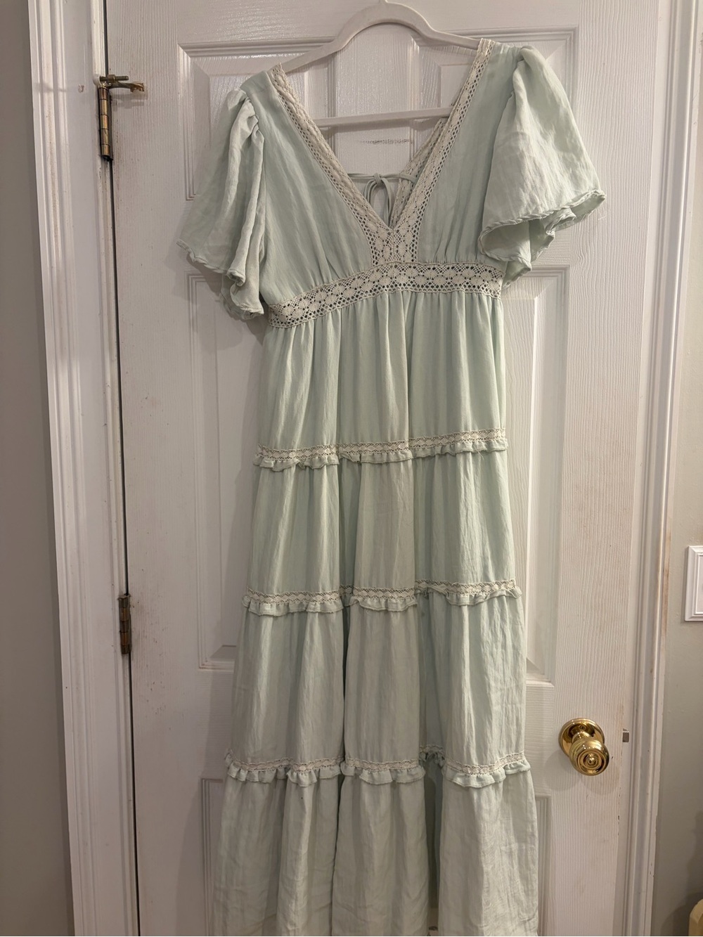 Sage Tiered Maxi Dress with Crochet Trim